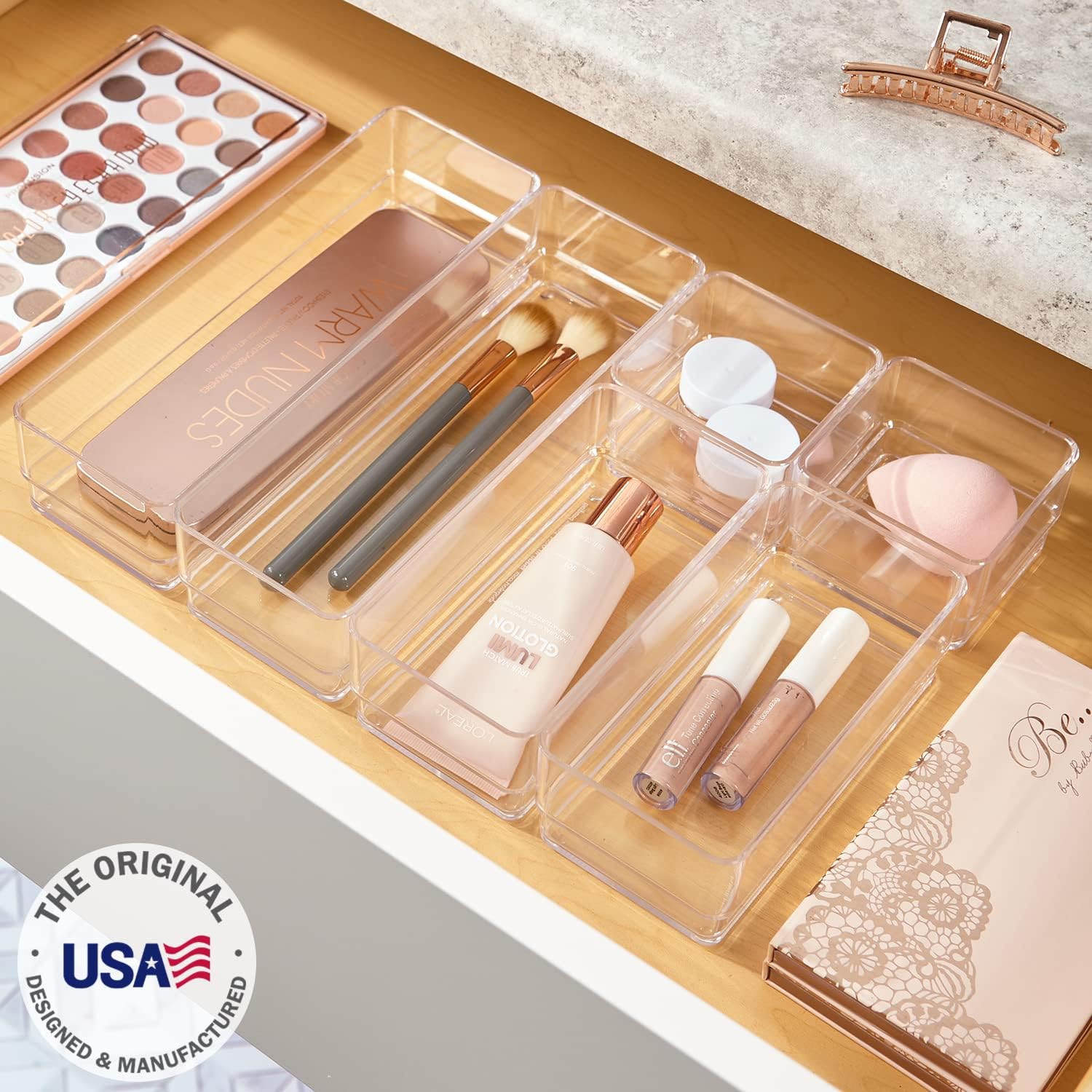 STORi SimpleSort 6-Piece Stackable Clear Drawer Organizer Set | Multi-size Trays | Small Makeup Vanity Storage Bins and Office Desk Drawer Dividers | Made in USA - Image 2